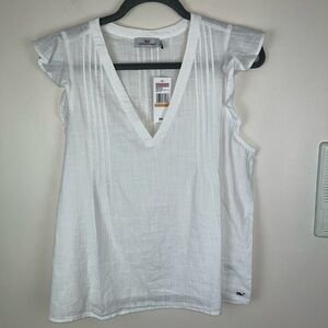 Vineyard Vines Cotton/Viscose Pintuck Woven Top, White, Cap Sleeves, NWT, Small